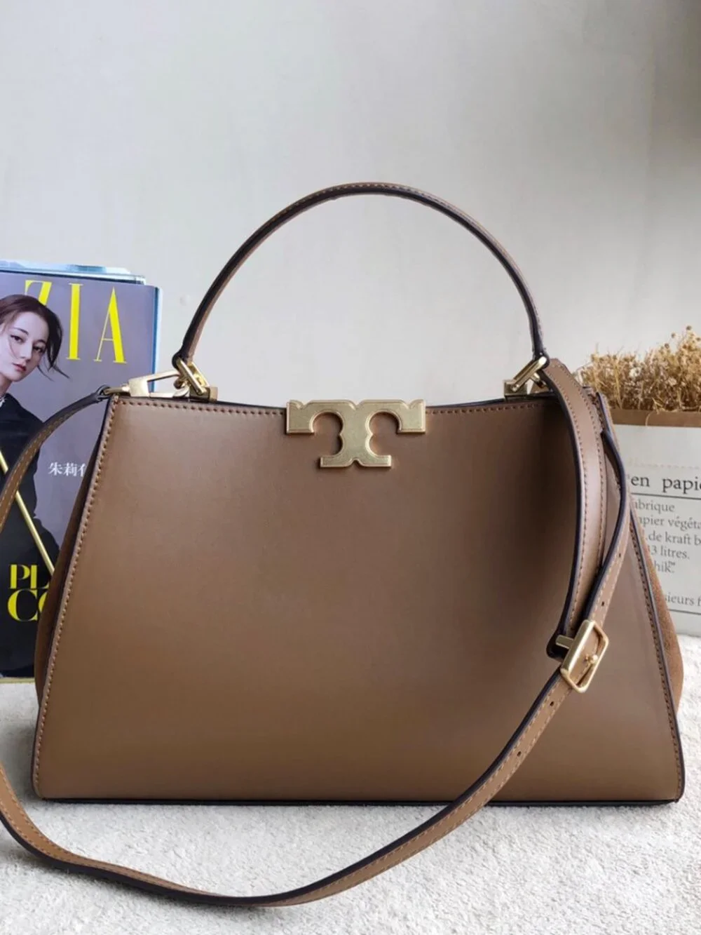 Tory Burch Eleanor Brown Leather Shoulder Bag